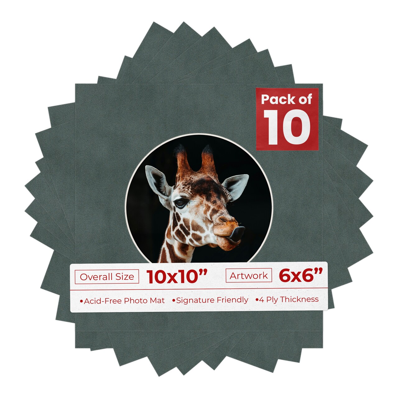 Dark Grey Suede Mat Board for 10x10 Frames - Circle Opening for 6x6 Photos